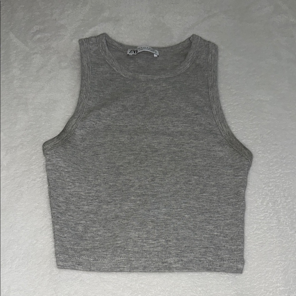 ZARA grey cropped ribbed tank top size S